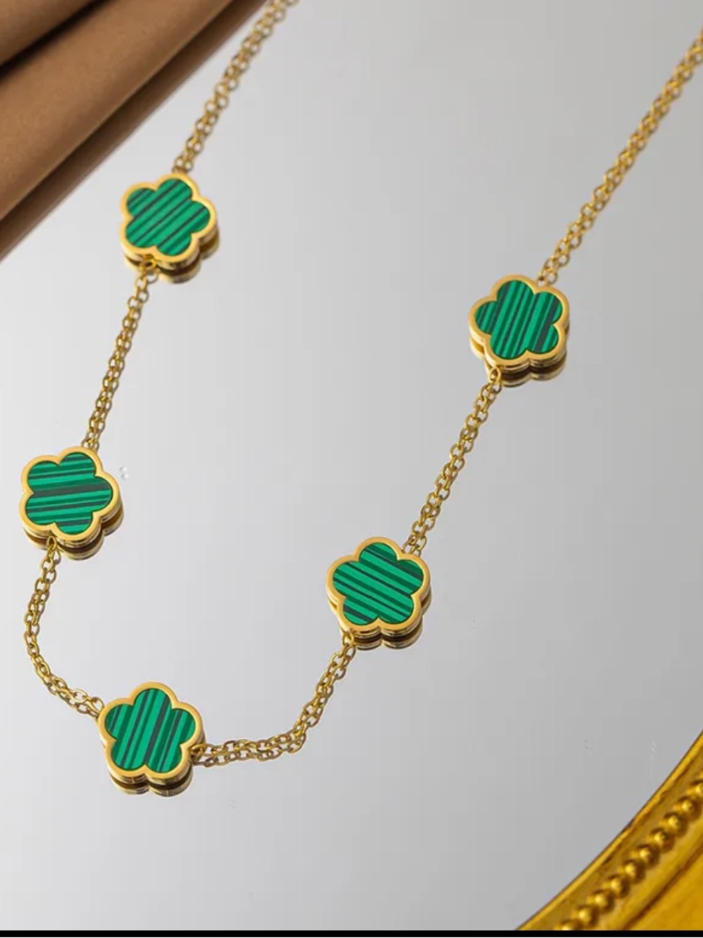 Gold Plated Necklace with Green Clover Charm